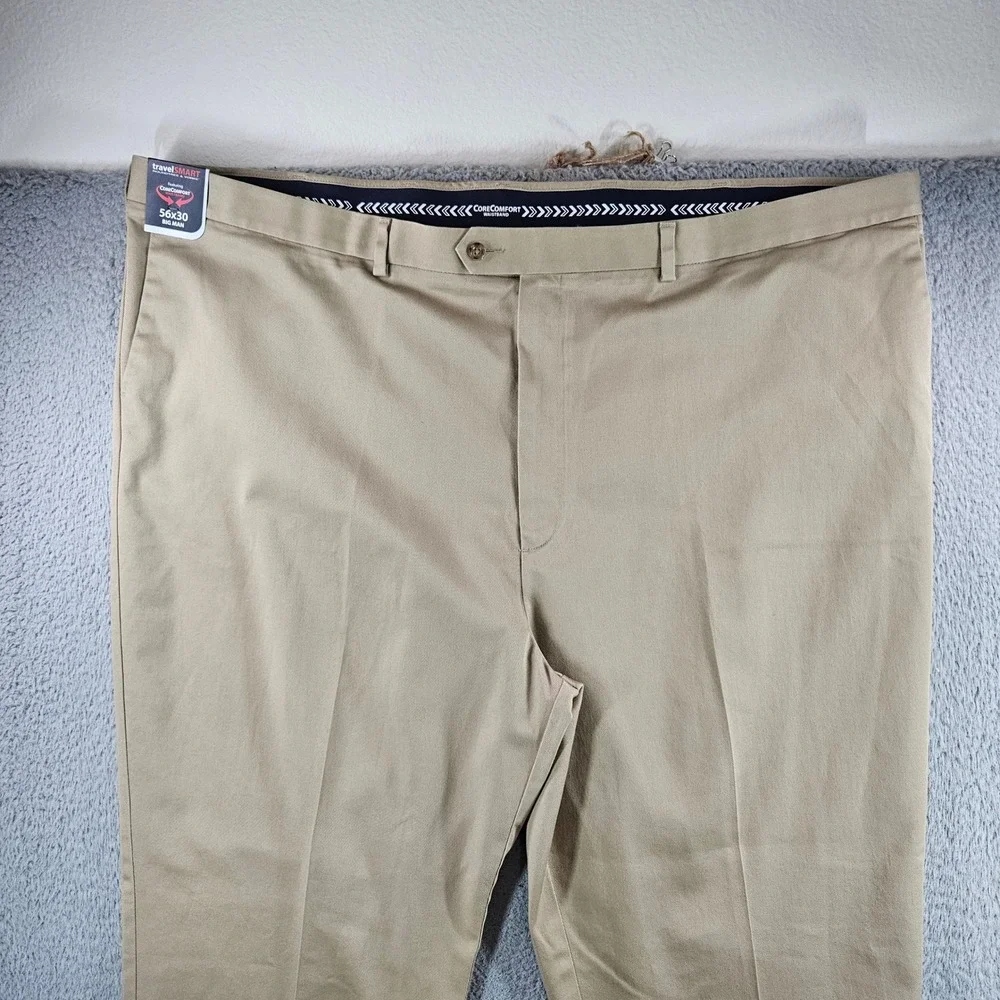 Roundtree & Yorke TravelSmart Khaki Chino Pants 56x30 Big Man Tan Flat Front NEW
